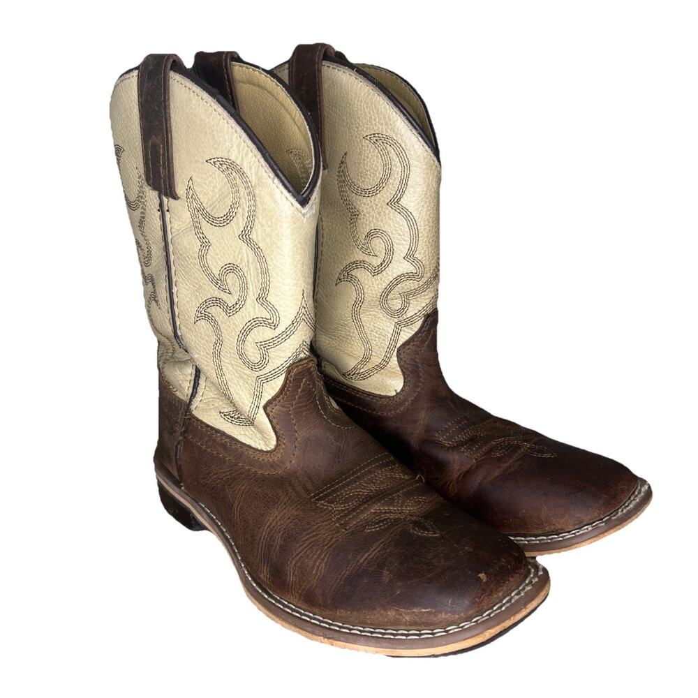 SMOKY MOUNTAIN Youth 2.5 Boots Cowboy Western Square Toe Leather Brown Cream